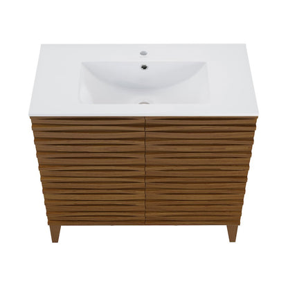 Cascade 30" Freestanding Bathroom Vanity in Brown Oak with Sink Top