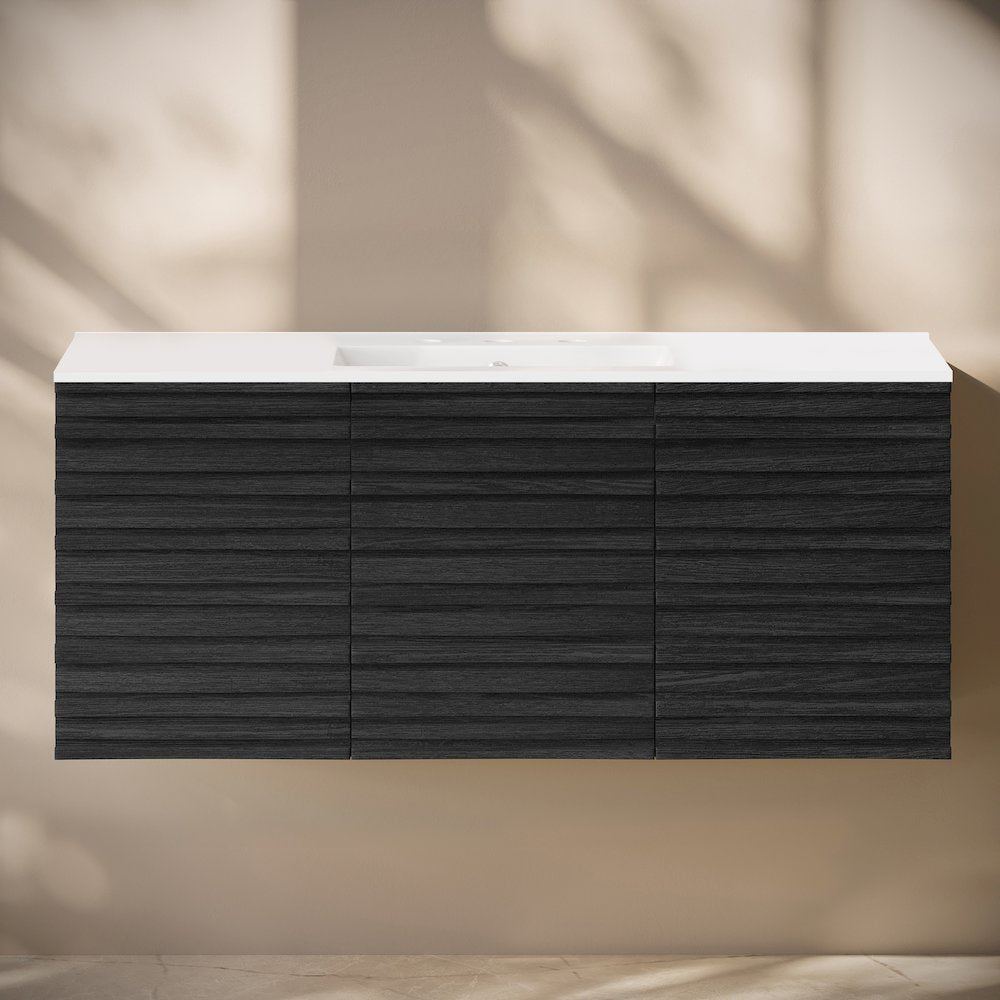 Cascade Wall-Mounted Bathroom Vanity in Black with 3-Hole Widespread Sink Top