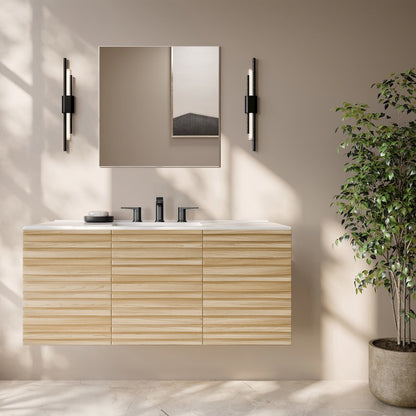 48" Wall-Mounted Bathroom Vanity in Natural Oak with 3-Hole Widespread Sink Top