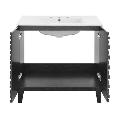 30" Freestanding Bathroom Vanity in Black Oak with 3-Hole Widespread Sink Top