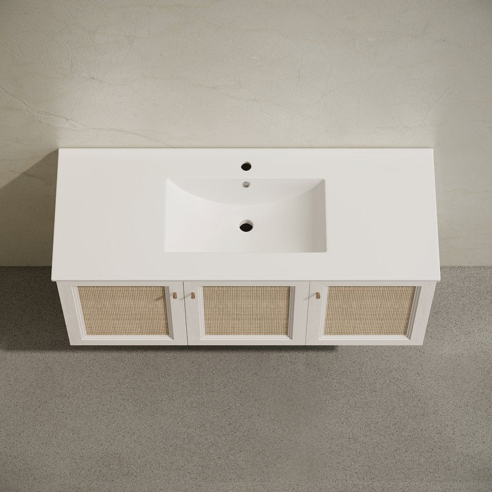 48" Wall-Mounted Bathroom Vanity in White Oak with Single Faucet Hole Vanity Top