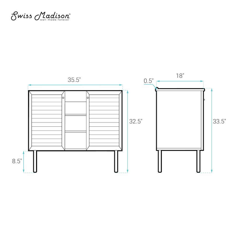 Bron 36" Freestanding Bathroom Vanity Cabinet without Top in Brown Oak