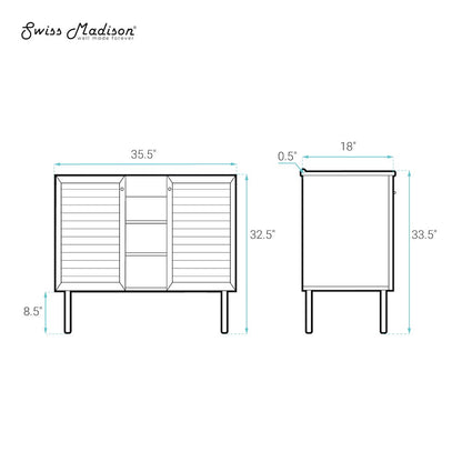 Bron 36" Freestanding Bathroom Vanity Cabinet without Top in Brown Oak