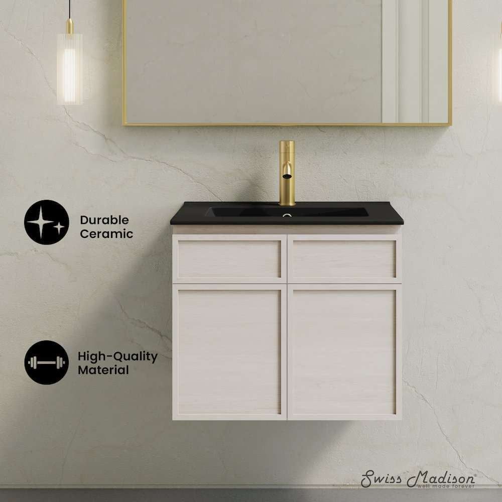 St. Tropez 24" Wall-Mounted Bathroom Vanity in White Oak with Black Sink Top