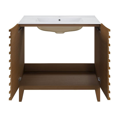 Cascade 30" Freestanding Bathroom Vanity in Brown Oak with Sink Top