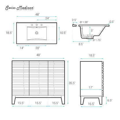 48" Freestanding Bathroom Vanity in White Oak with 3-Hole Widespread Sink Top