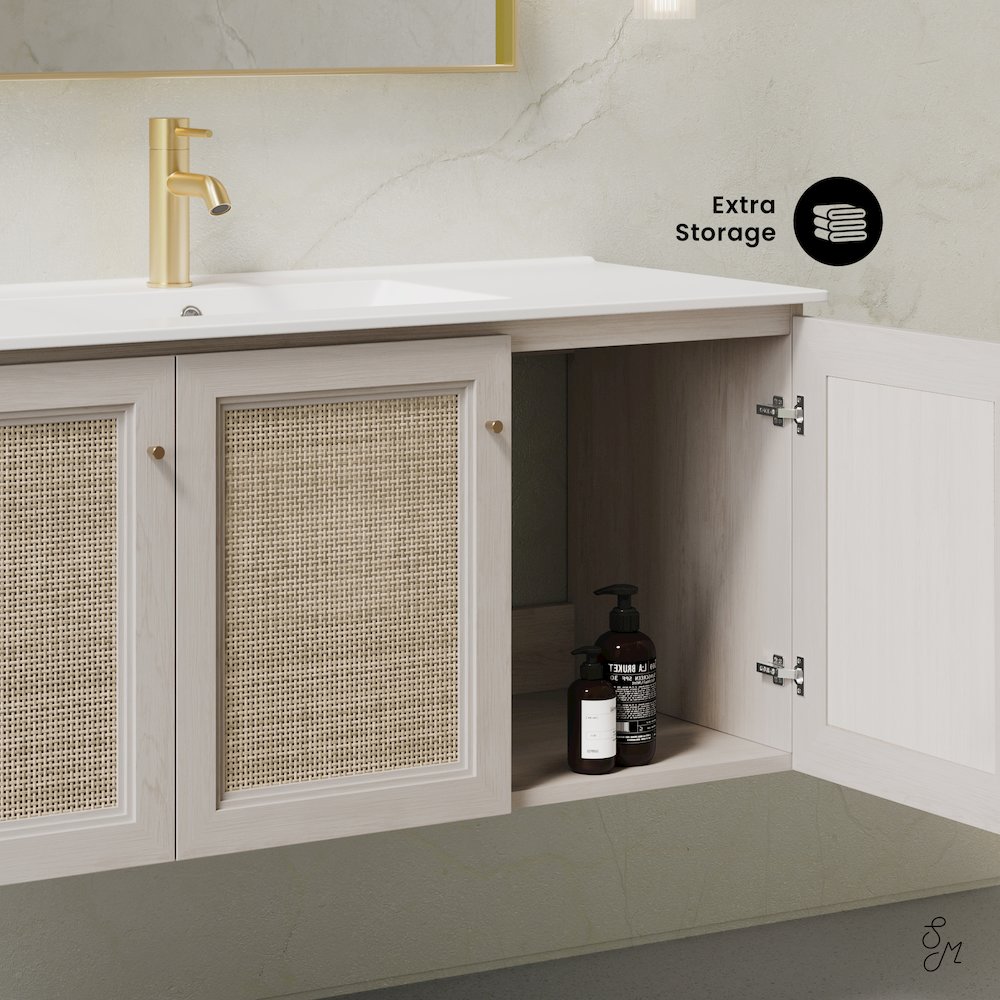 48" Wall-Mounted Bathroom Vanity in White Oak with Single Faucet Hole Vanity Top