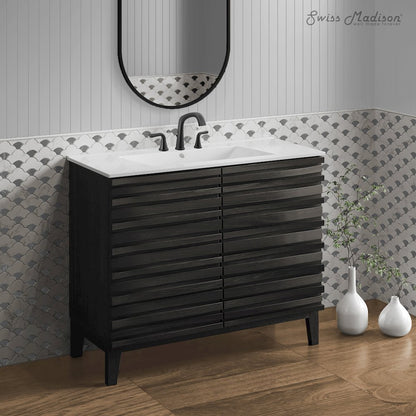30" Freestanding Bathroom Vanity in Black Oak with 3-Hole Widespread Sink Top