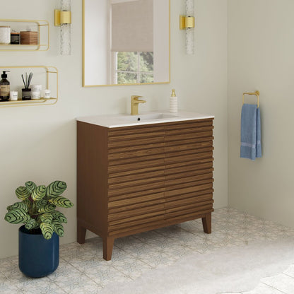 Cascade 30" Freestanding Bathroom Vanity in Brown Oak with Sink Top
