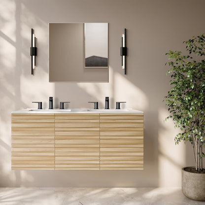 48" Bathroom Vanity in Natural Oak with Widespread Double Basin Sink Top