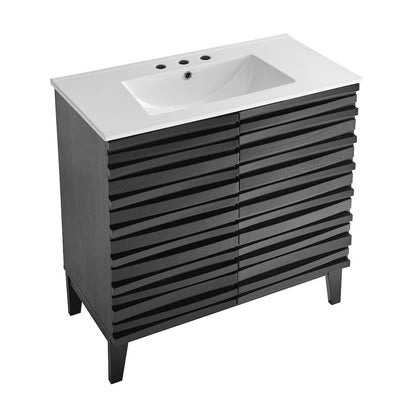 30" Freestanding Bathroom Vanity in Black Oak with 3-Hole Widespread Sink Top