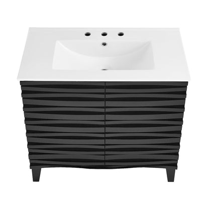 30" Freestanding Bathroom Vanity in Black Oak with 3-Hole Widespread Sink Top