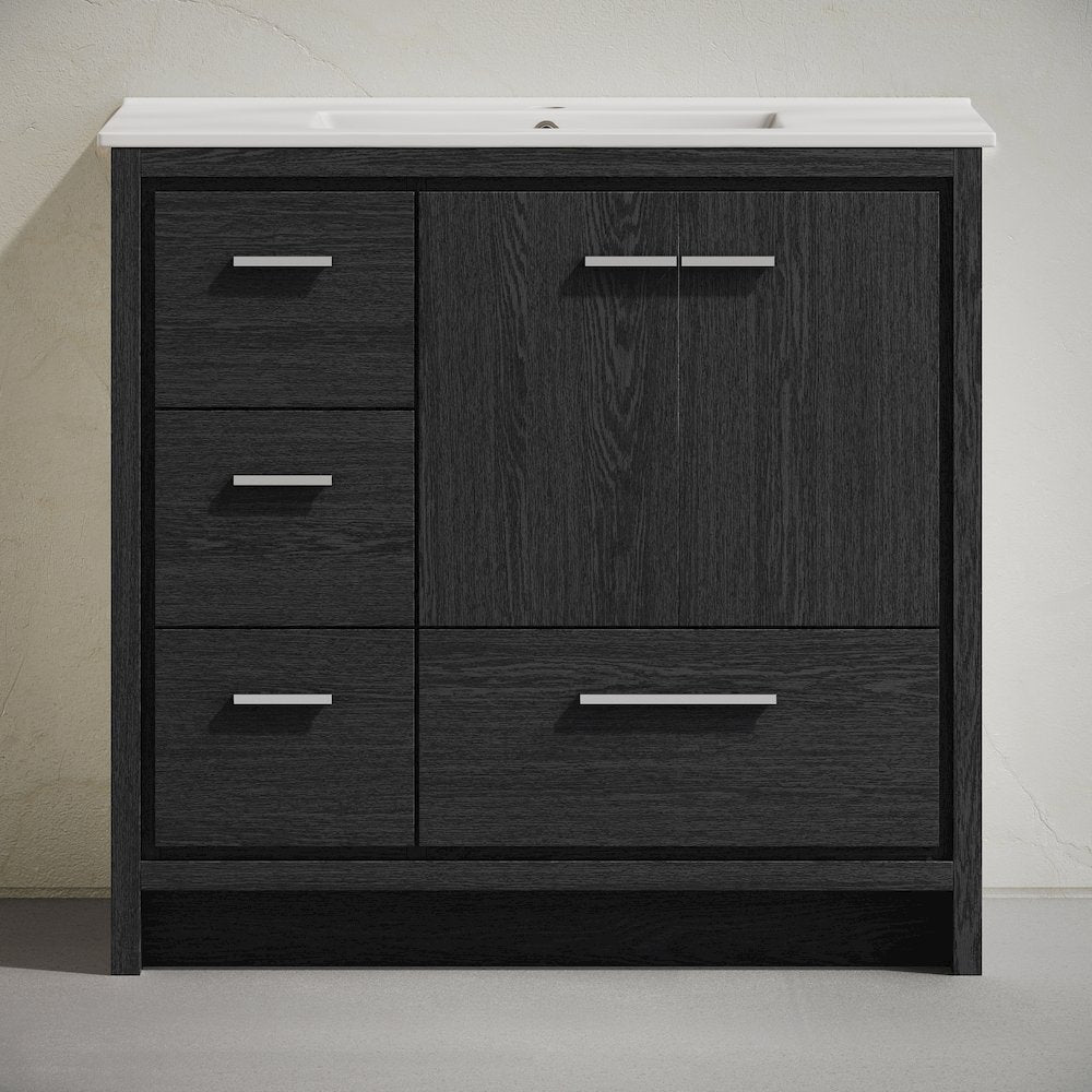 Virage 36" Freestanding Bathroom Vanity in Black Oak with Sink Top