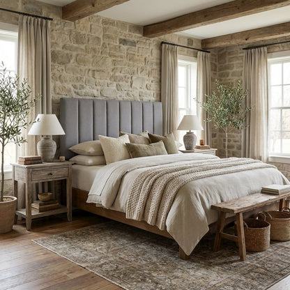 Gray King Upholstered Headboard with Padded Design and Durable Frame