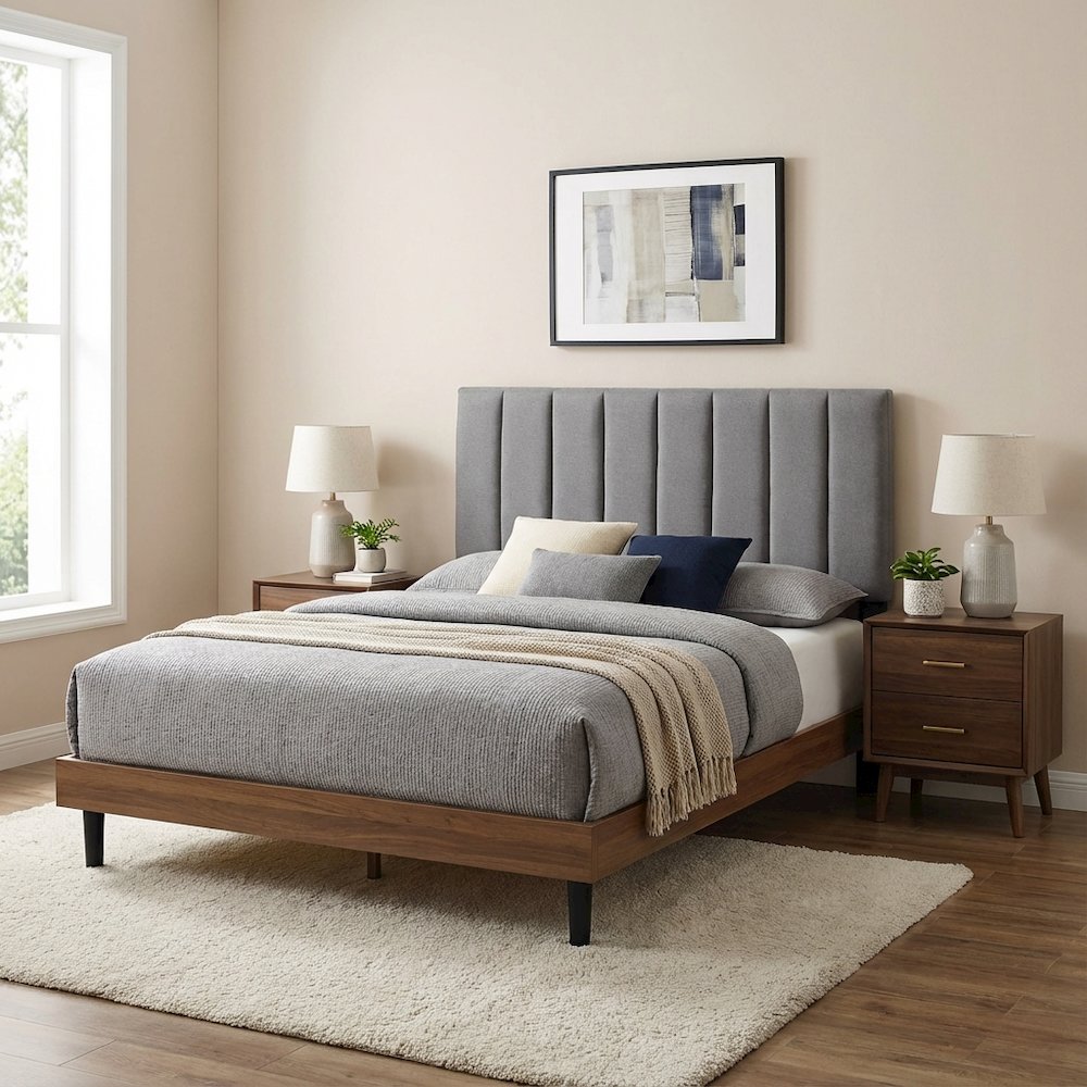 Gray Twin Upholstered Headboard with Padded Design for Comfortable Support
