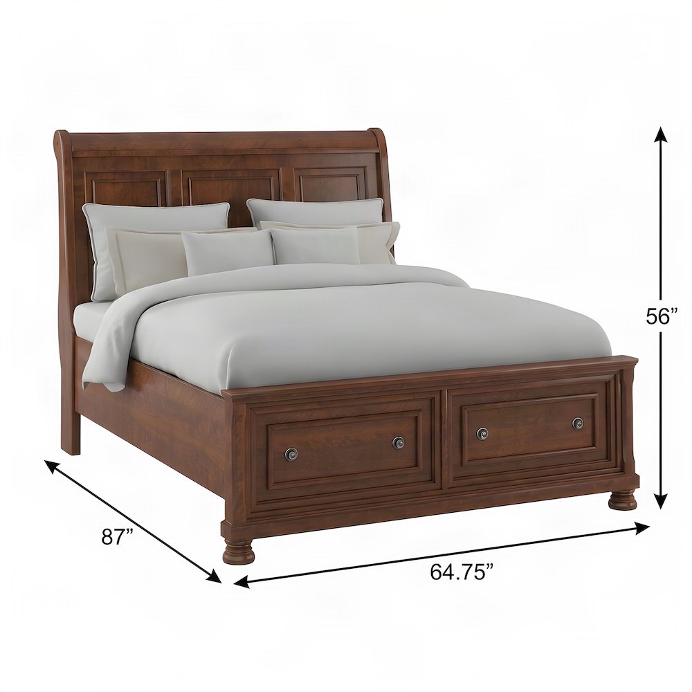 Queen Sleigh Platform Bed Frame with Storage Drawers, Headboard