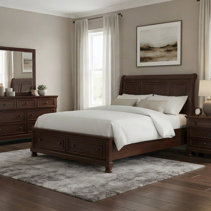 Queen Sleigh Platform Bed Frame with Storage Drawers, Headboard