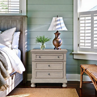 Gray 2 Drawer Nightstand, Rustic Wood Table with Textured Finish