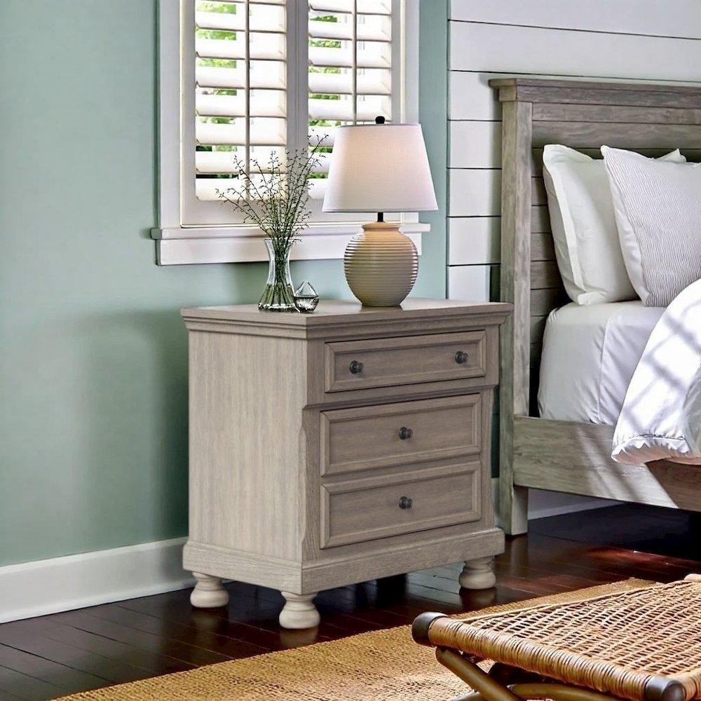 Gray 2 Drawer Nightstand, Rustic Wood Table with Textured Finish