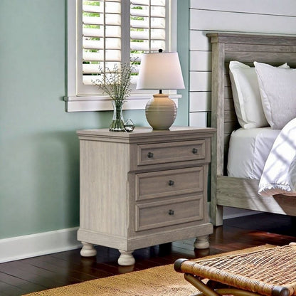 Gray 2 Drawer Nightstand, Rustic Wood Table with Textured Finish