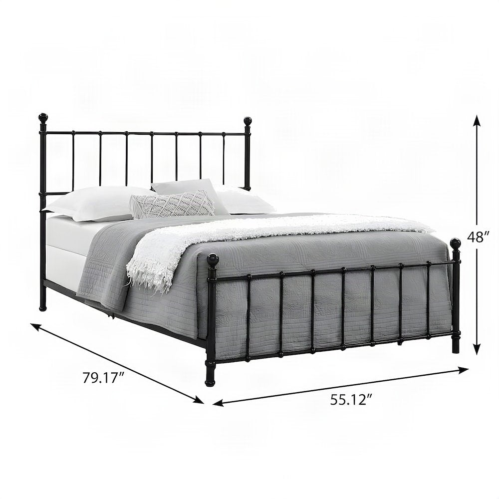 Full Size Metal Flat-Rail Platform Bed Frame with Spindle Headboard