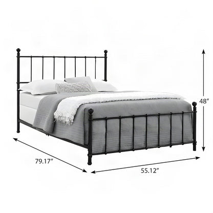 Full Size Metal Flat-Rail Platform Bed Frame with Spindle Headboard