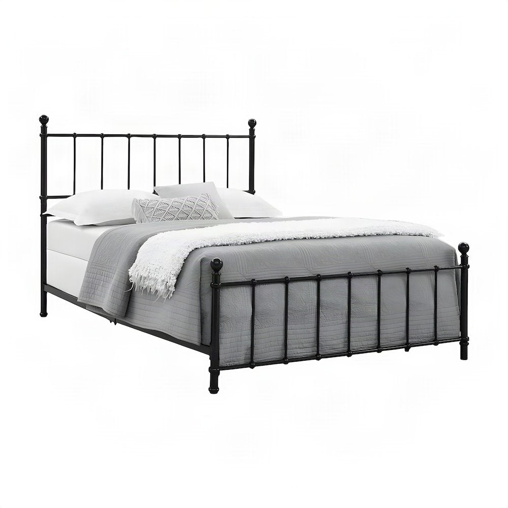 Full Size Metal Flat-Rail Platform Bed Frame with Spindle Headboard