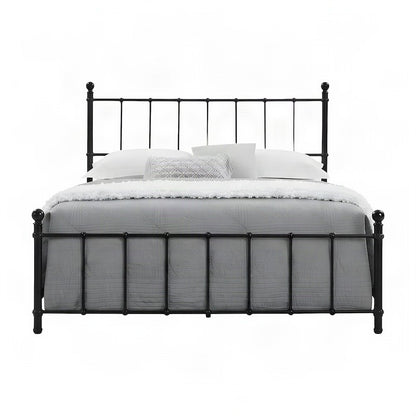 Full Size Metal Flat-Rail Platform Bed Frame with Spindle Headboard