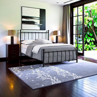 Black Queen Bed Frame with Headboard in Powder Coated Metal Design