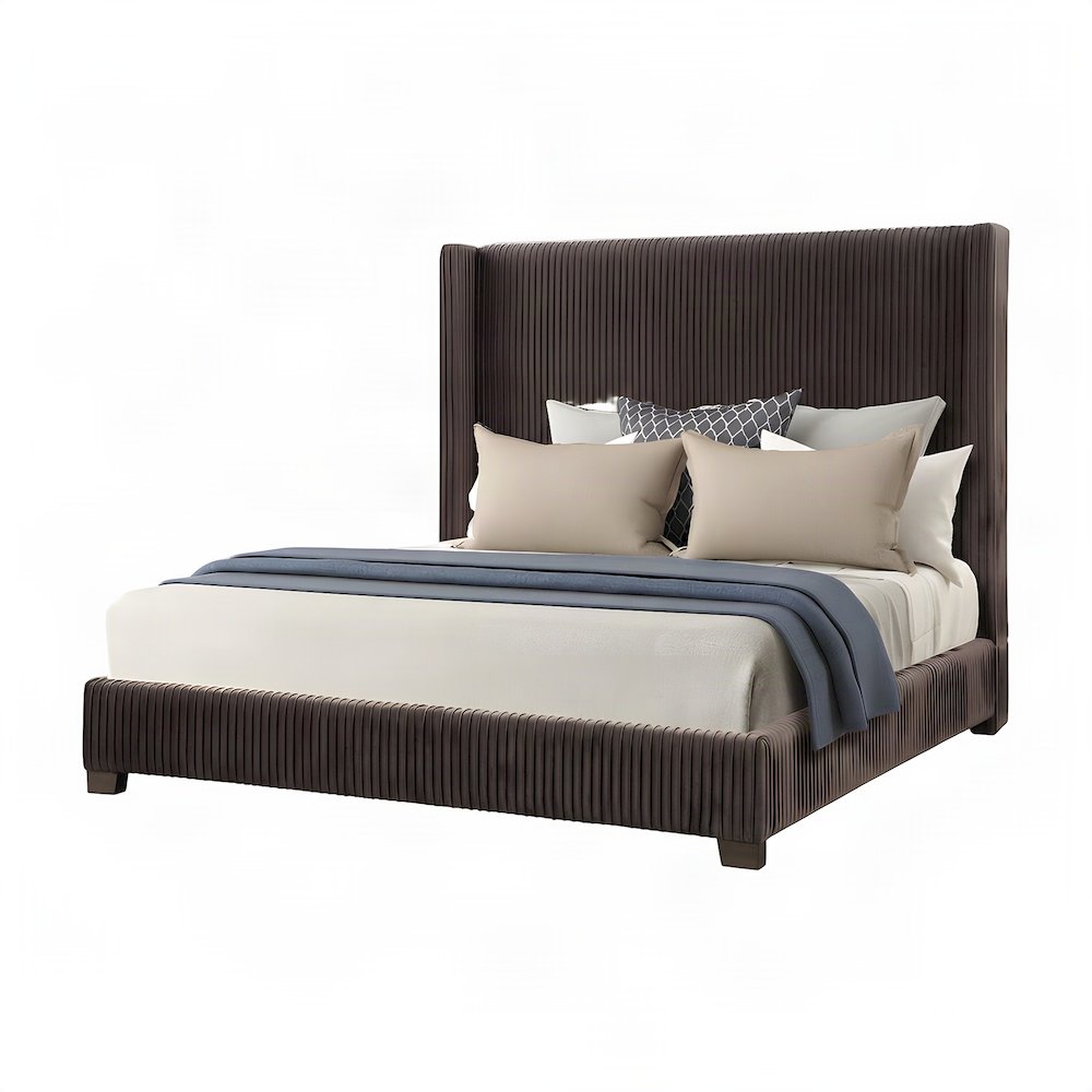 Upholstered King Platform Bed Frame and Headboard, Rubberwood