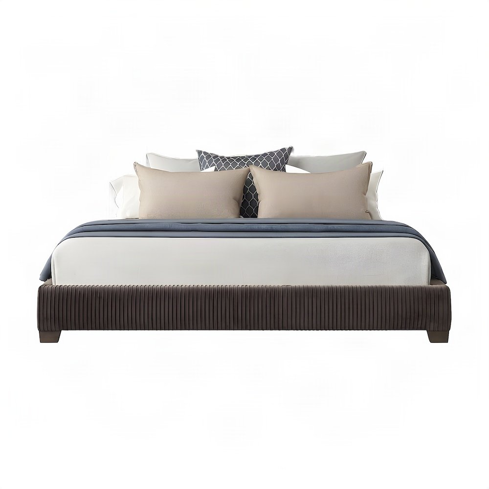Upholstered King Platform Bed Frame and Headboard, Rubberwood