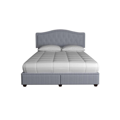 Gray Queen Bed Frame with 2 Drawers and Upholstered Storage Headboard