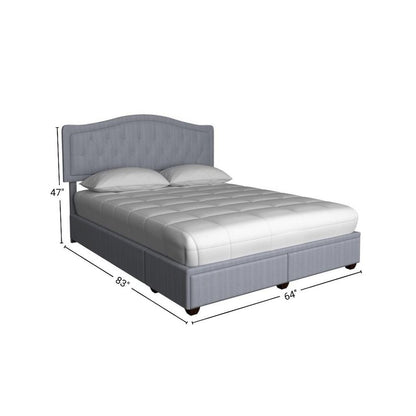 Gray Queen Bed Frame with 2 Drawers and Upholstered Storage Headboard