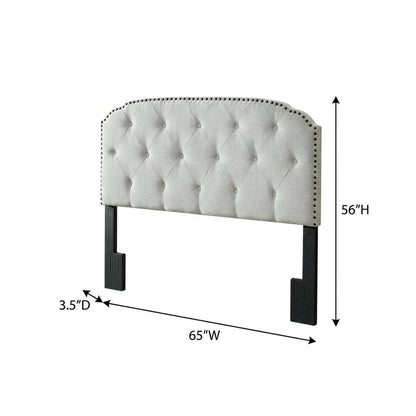 Light Gray Upholstered Queen Headboard, Solid Rubberwood Frame