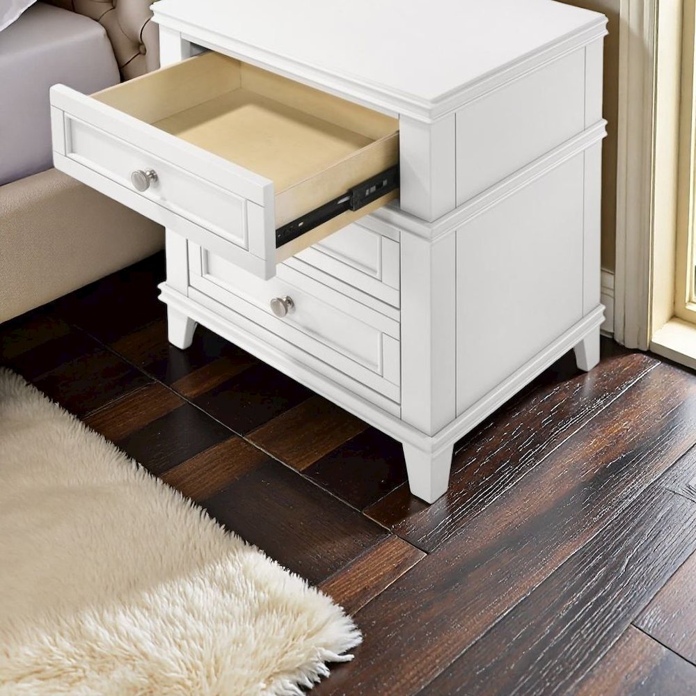 White Nightstand with 3 Drawers, 3 Tier Wood Organizer and USB Port