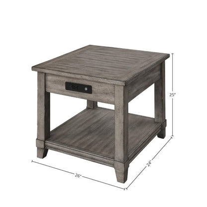Gray Wooden Side Table with Drawer, USB Ports – End Tables Living Room