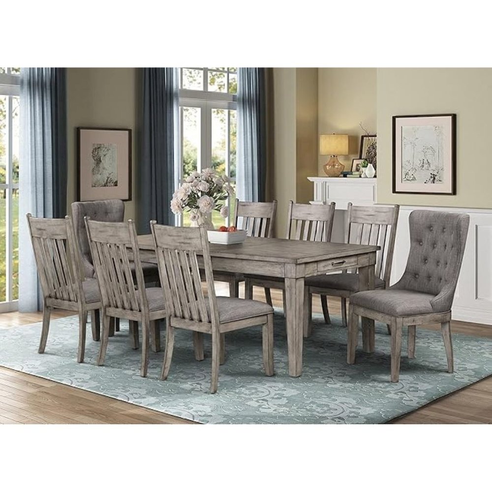 Gray Wood Dining Table with 2Drawers – Farmhouse Kitchen Table for 4
