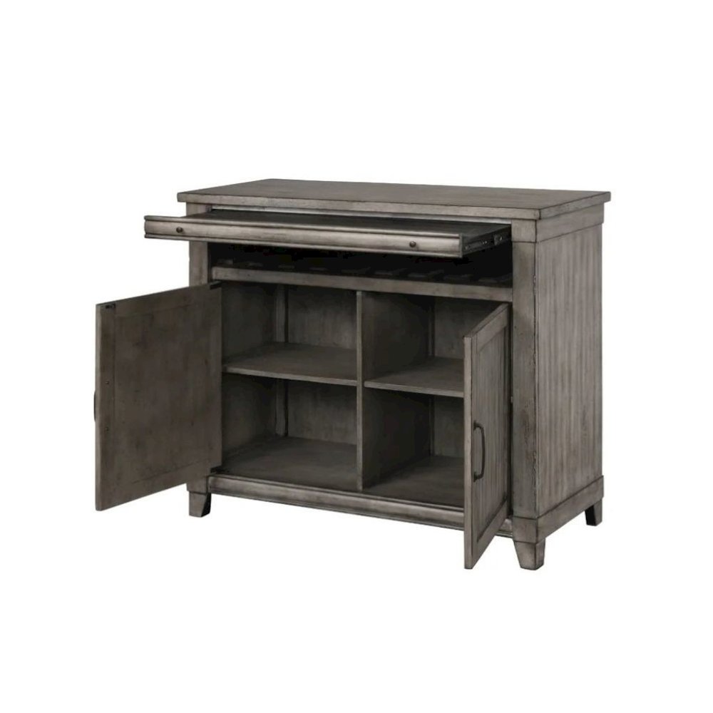 Gray Console Table with Storage – Rustic Bar Cabinet for Living Room Use