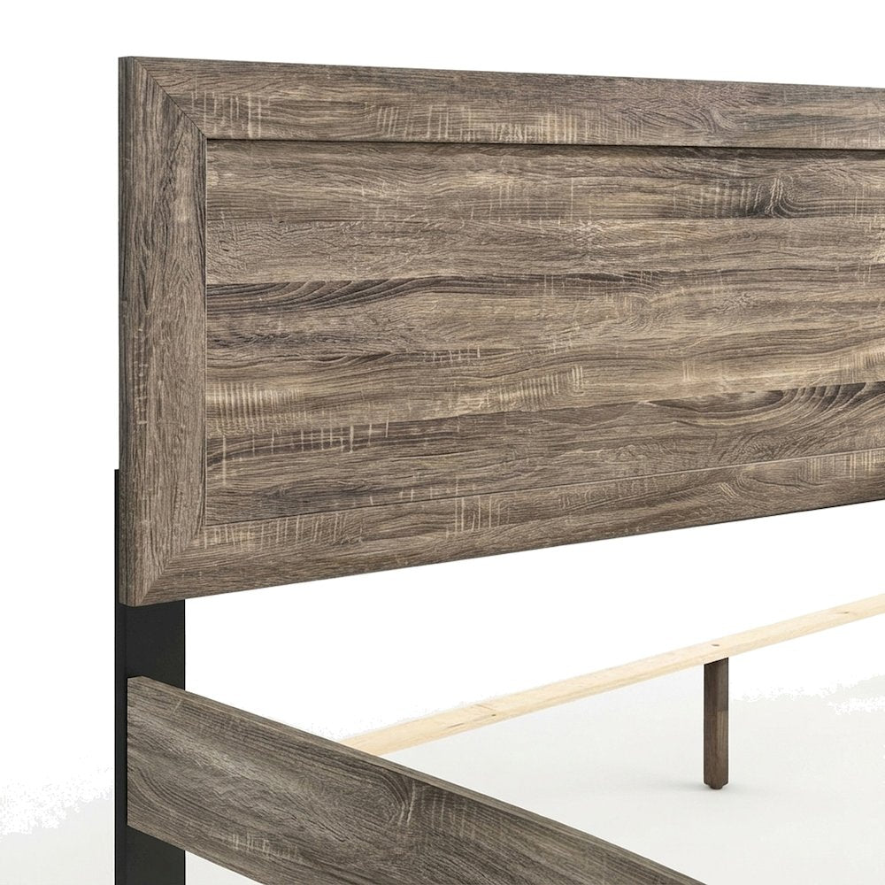 Poplar Wood Full Size Bed Frame with Headboard and USB Charging