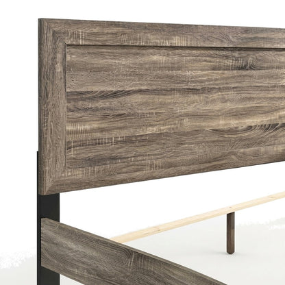 Poplar Wood Full Size Bed Frame with Headboard and USB Charging