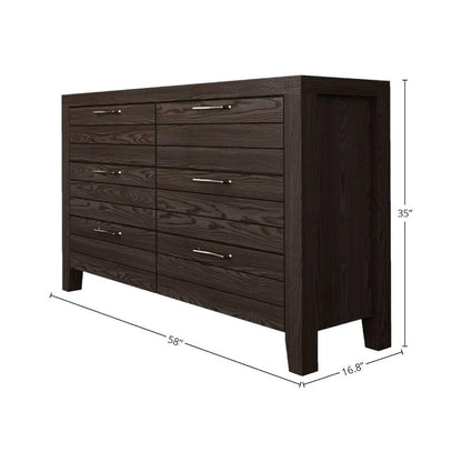 Brown Wood 6 Drawer Dresser – Solid Hardwood Dresser for Bedroom Storage