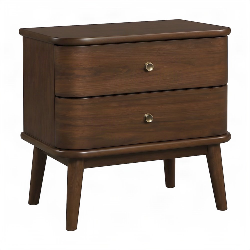 Solid Rubberwood Veneer Nightstand, Mid-Century Modern Bedside Table