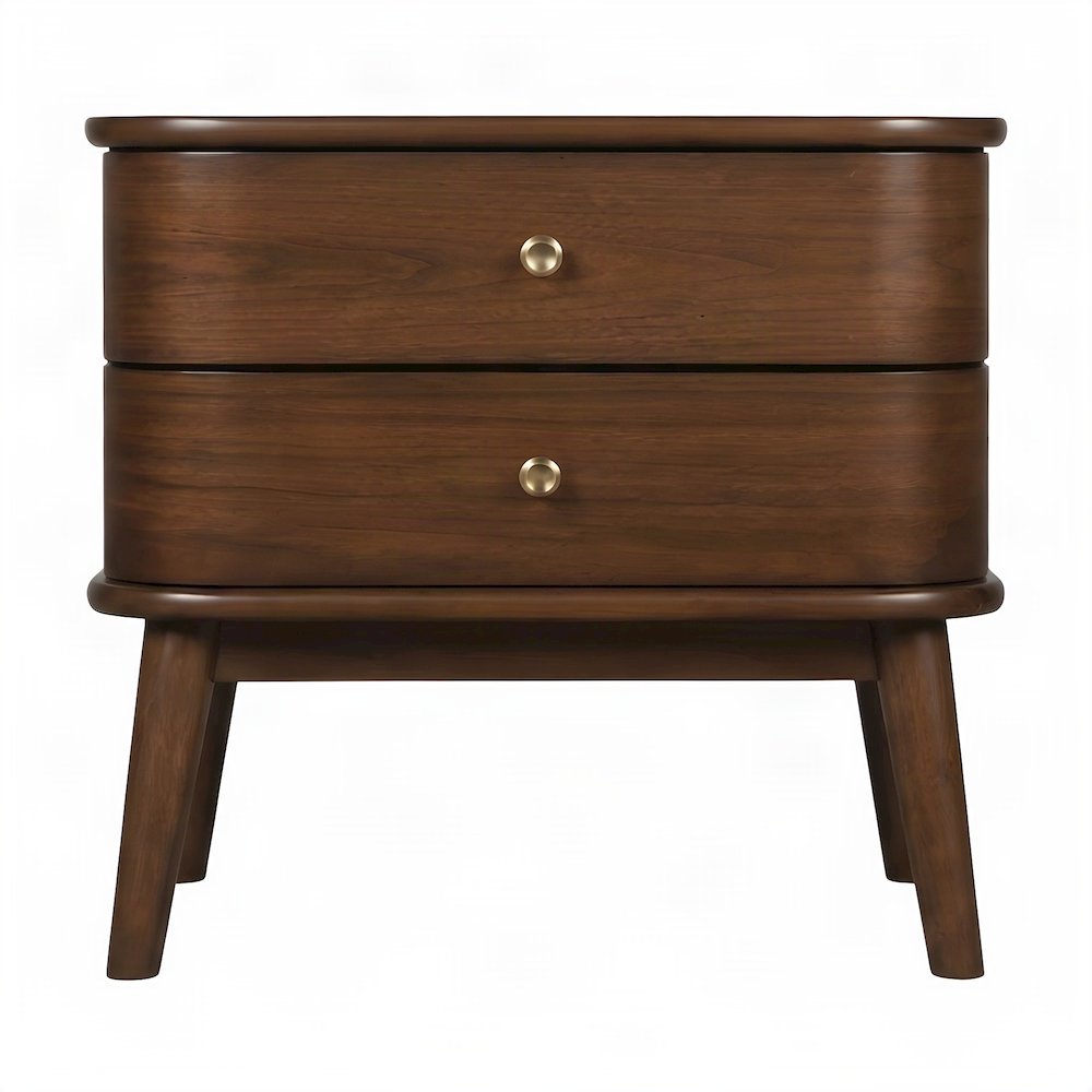 Solid Rubberwood Veneer Nightstand, Mid-Century Modern Bedside Table