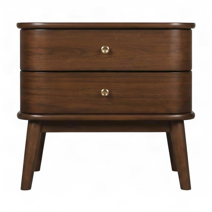 Solid Rubberwood Veneer Nightstand, Mid-Century Modern Bedside Table
