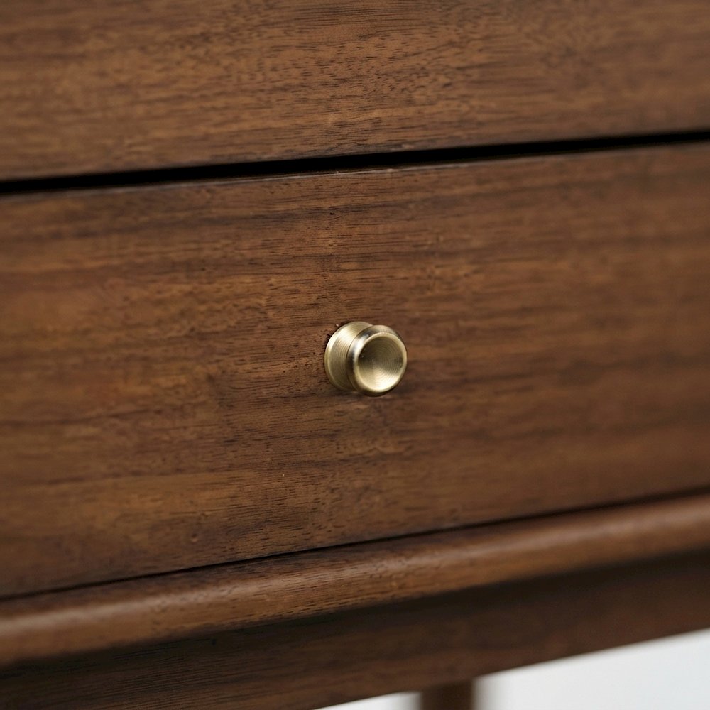 Solid Rubberwood Veneer Nightstand, Mid-Century Modern Bedside Table