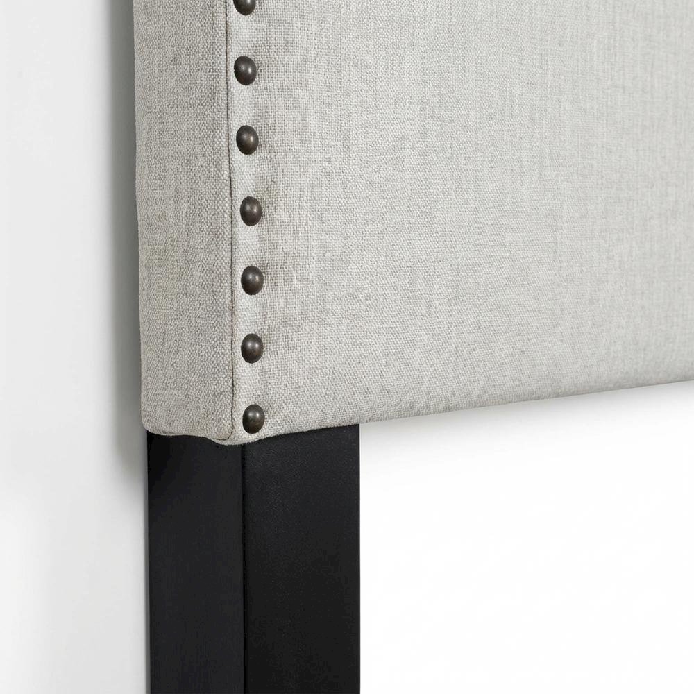 Off White Upholstered Queen Headboard, Solid Rubberwood Frame