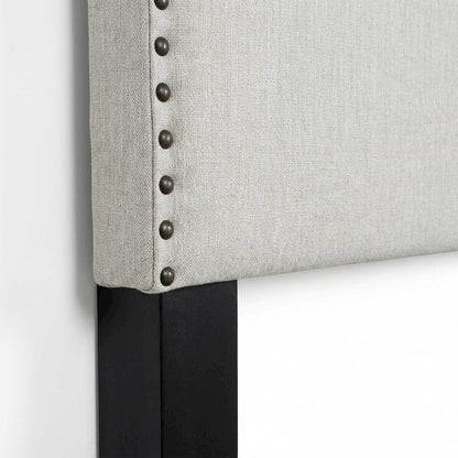Off White Upholstered Queen Headboard, Solid Rubberwood Frame