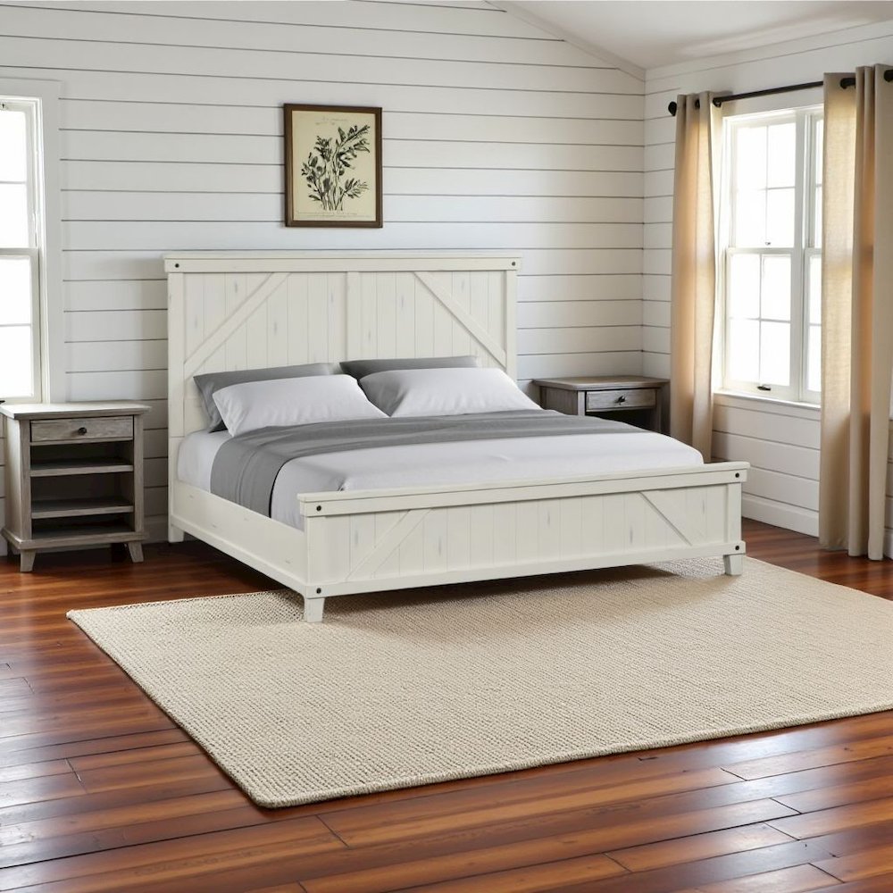 White King Bed Frame with Headboard in Wood and European Slat System