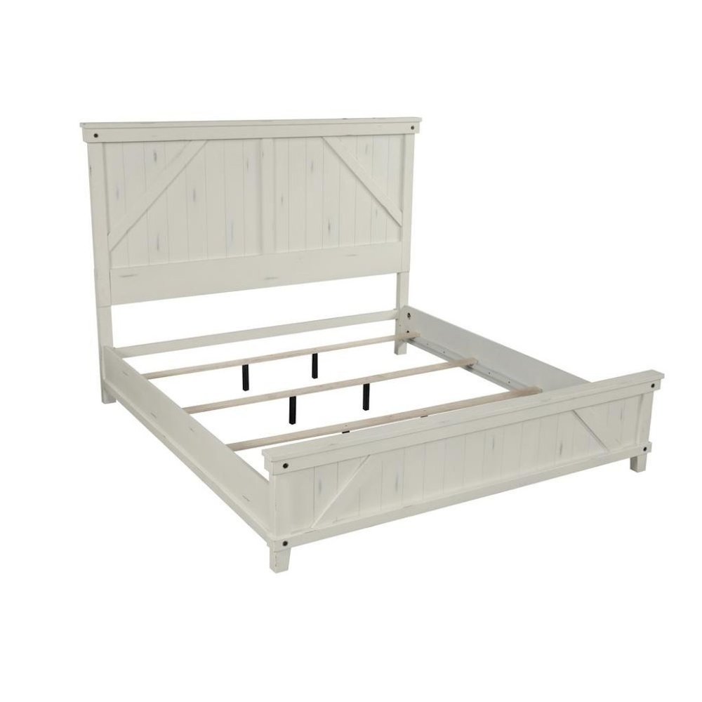 White King Bed Frame with Headboard in Wood and European Slat System