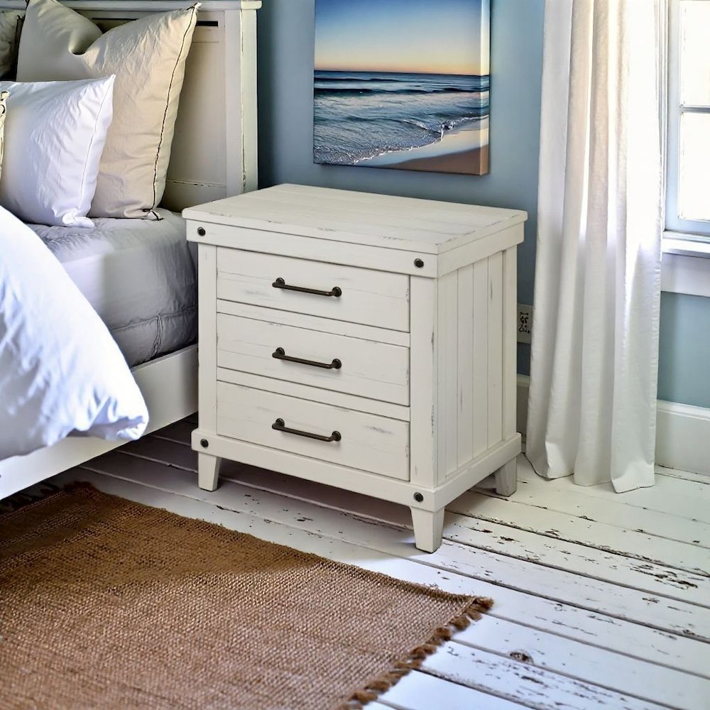 White Nightstand with 3 Drawers, 3 Tier Storage Organizer Cabinet